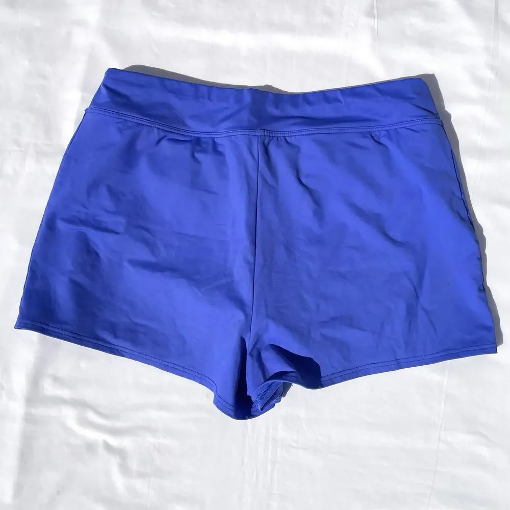 Lands' End Blue and White Tile-Print Tankini with Royal Blue Swim Shorts